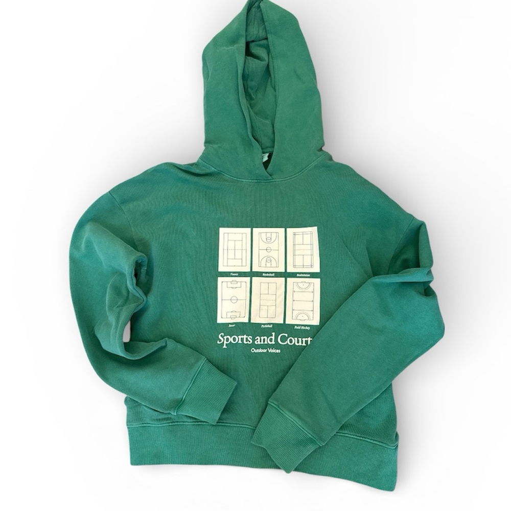 NEW NWT Outdoor Voices Green Sports and Courts Cotton Terry Hoodie Sweatshirt S